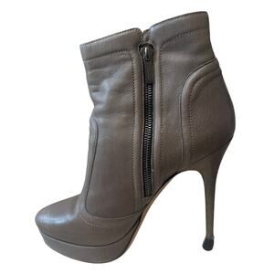 Jimmy Choo Taupe Grainy Leather Platform Ankle Booties Heels Size 10